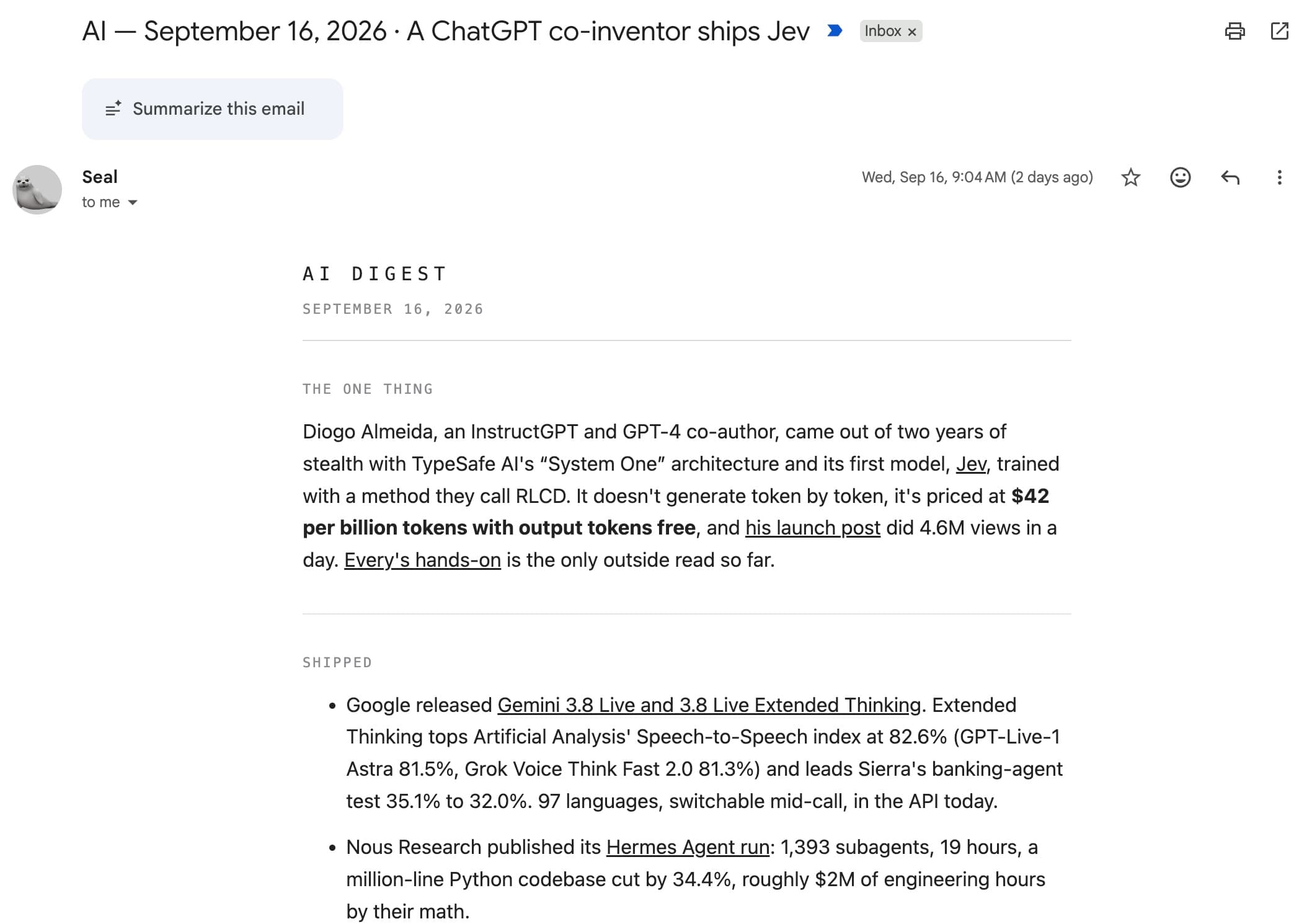 Example output of AI Morning Digest
